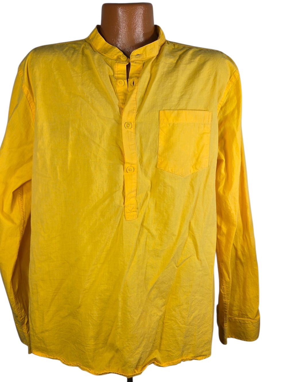 Men's Grandad Collar Long-Sleeve Shirt in Yellow. Size XXL